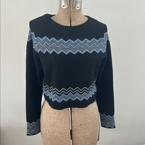 Kerisma Black and Blue Zigzag Crop Length Women's Sweater